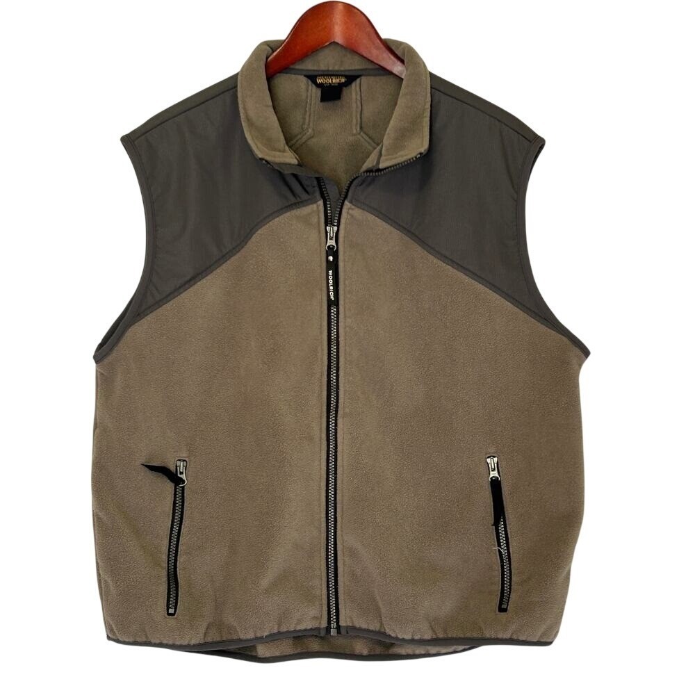 Woolrich Fleece Vest Men's L Full Zip Hiking Outdoor Gorpcore Tan Brown Large - Picture 2 of 9